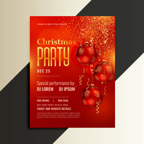 рождественская партия плакат листовка в блестящей красной теме - backgrounds nightclub disco ball disco stock illustrations