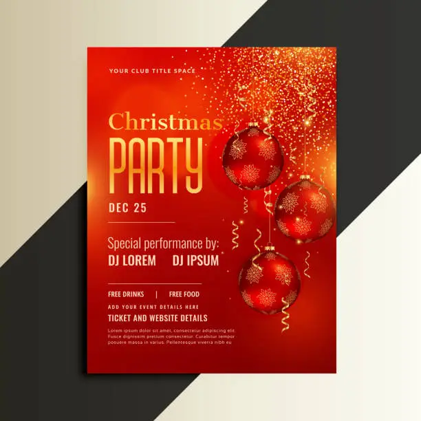Vector illustration of christmas party poster flyer in shiny red theme