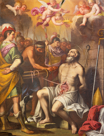 Turin - The paintin of Torture of early christian bischop in church Chiesa di Santa Teresa by unknown artist.