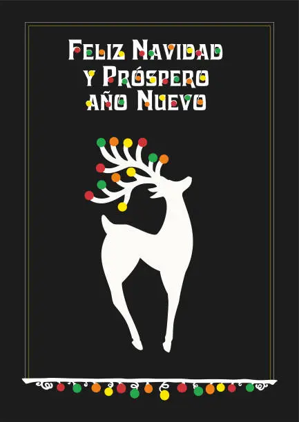 Vector illustration of Vector illustration with Beautiful Reindear, Text in German (Portugal, português)  feliz navidad y feliz año nuevo , means Merry Christmas and Happy new year