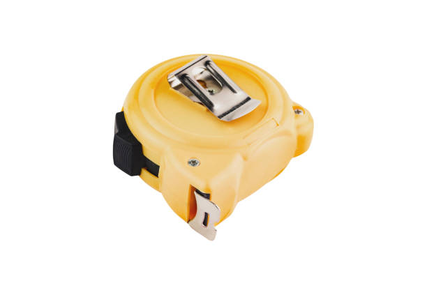 istock Single yellow plastic tape measure isolated on white background without shadow 1079117794