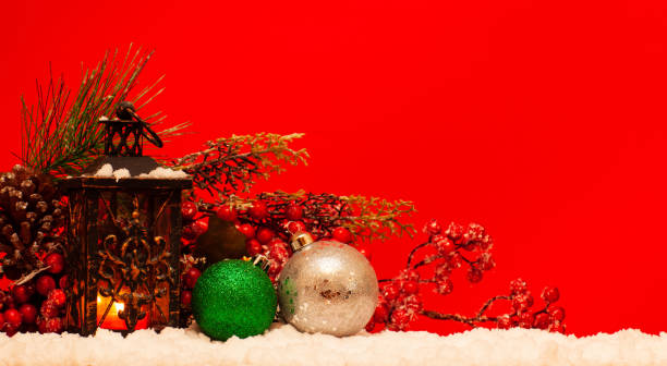 istock Candle lantern and christmas balls 1079120208