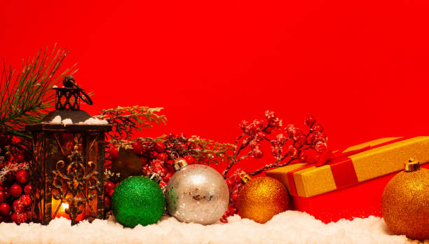 istock Candle lantern and christmas balls 1079120240
