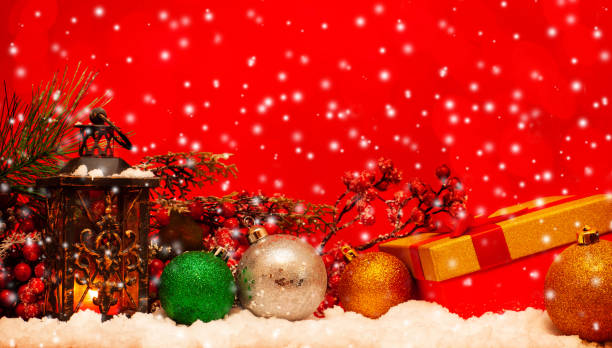 istock Candle lantern and christmas balls 1079120244