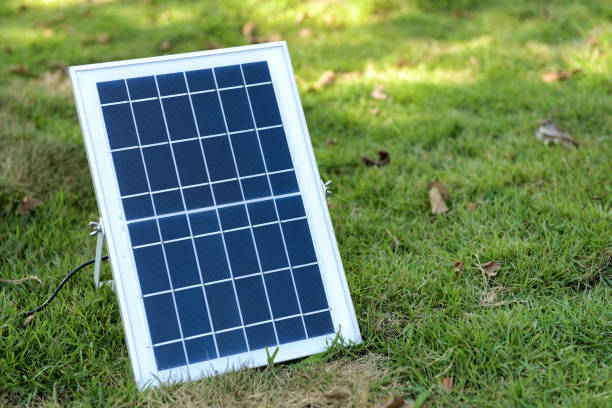 istock Small portable solar cell on the lawn. 1079142038
