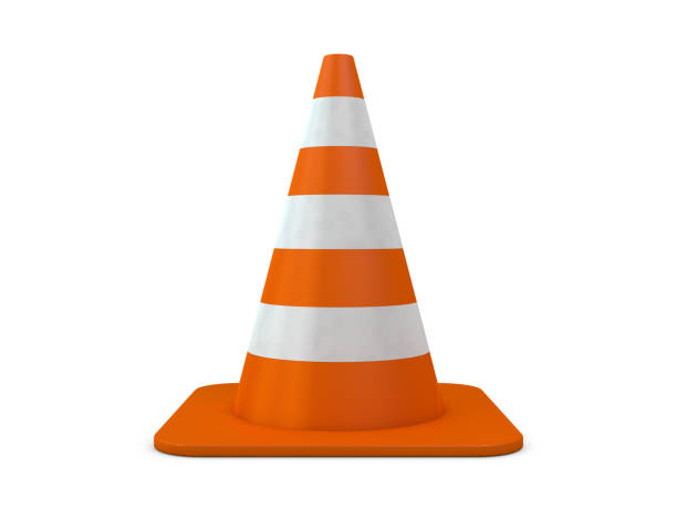 istock Orange plastic cone with reflective stripes isolated on white background. 3D 1079150010