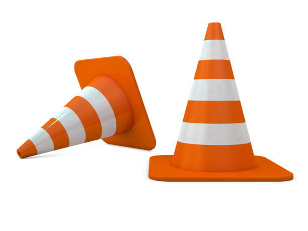 istock Orange plastic cone with reflective stripes isolated on white background. 3D 1079150018