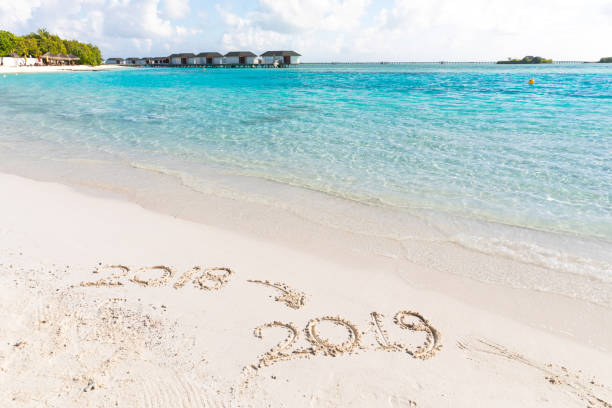 istock 2019 writing on the sand, new year sign 1079151866