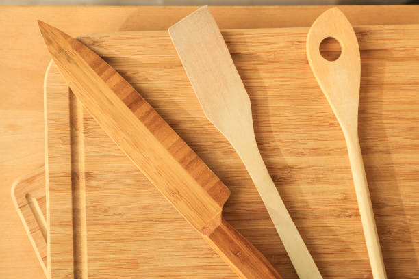 istock Kitchen wooden board and knife 1079152350
