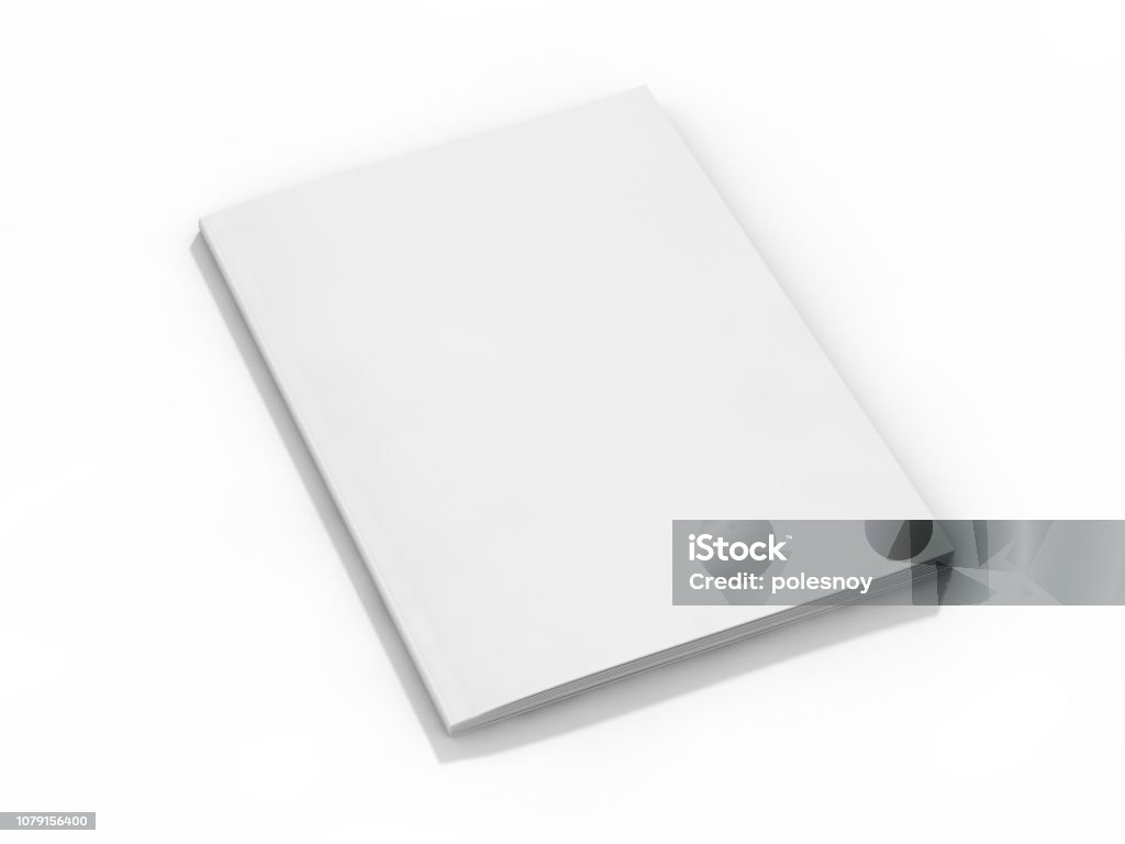 Blank page or notepad for mockup or simulations. 3D Mock-up magazine or catalog on table. Blank page or notepad for mockups or simulations. 3D rendering Template Stock Photo