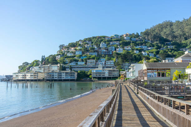 wooden pier of Sausalito ,San Francisco,CA Wooden pier of Sausalito city near San Francisco,CA sausalito stock pictures, royalty-free photos & images