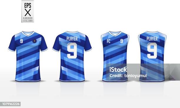 Blue Stripe Pattern Tshirt Sport Template Design For Soccer Jersey Football Kit And Tank Top For Basketball Jersey Sport Uniform In Front And Back View Sport Shirt Mock Up For Sport Club Vector Stock Illustration - Download Image Now