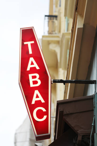 istock Illuminated French Red And White Sign Tabac 1079179126