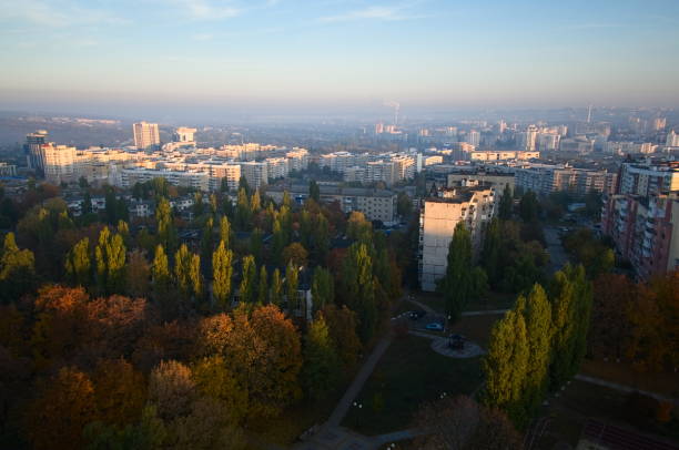 istock Bird's eye city view in the morning. 1079181006