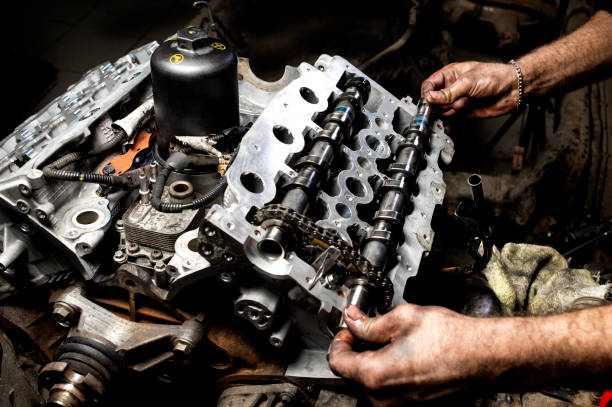 istock Repairing V6 engine in auto repair shop 1079181822