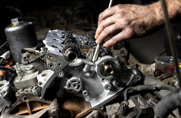 istock Repairing V6 engine in auto repair shop 1079183206