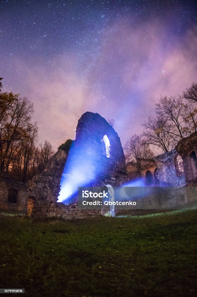 Ancient ruins at night, Stary Książ Ruins of the castle in Stary Książ Architecture Stock Photo