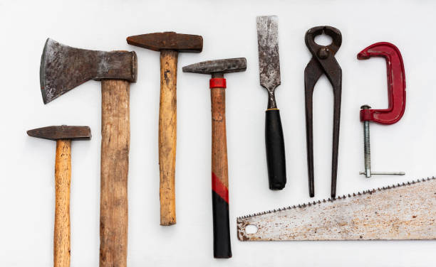 istock Set of vintage hand construction tools on a white background 1079194936