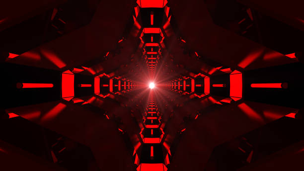 istock Red Futuristic tunnel. Future interior background, 3d rendering 1079234212