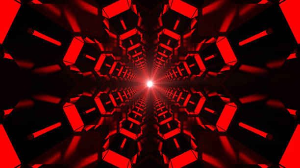 istock Red Futuristic tunnel. Future interior background, 3d rendering 1079237644