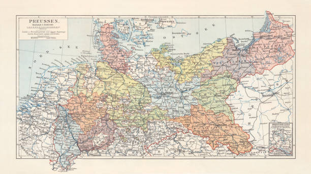 프로이센 (독일), 1918 년 1866, litograph의 지도 출판 1897 - prussia stock illustrations