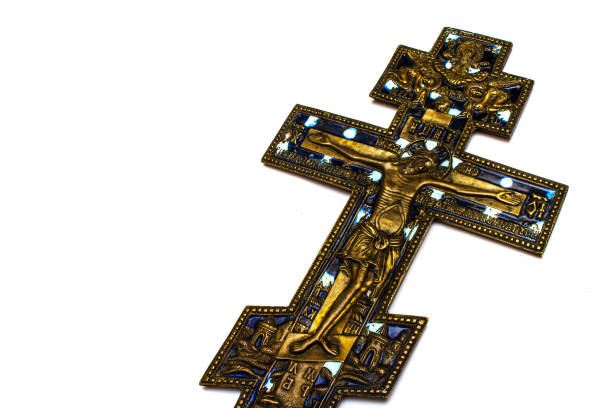 istock cross old orthodox copper on white isolated background 1079254560