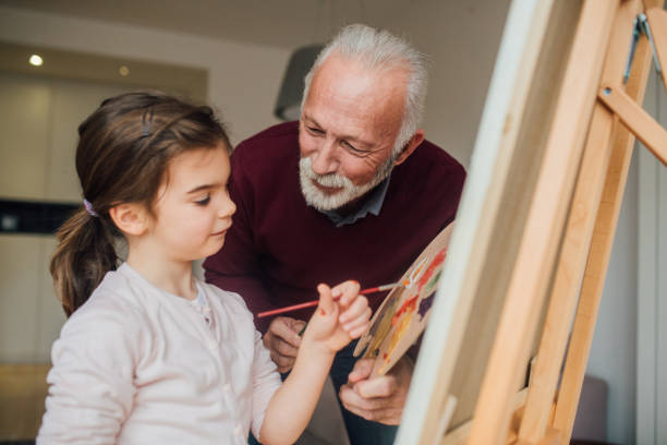 istock Man looking at girl painting 1079256712