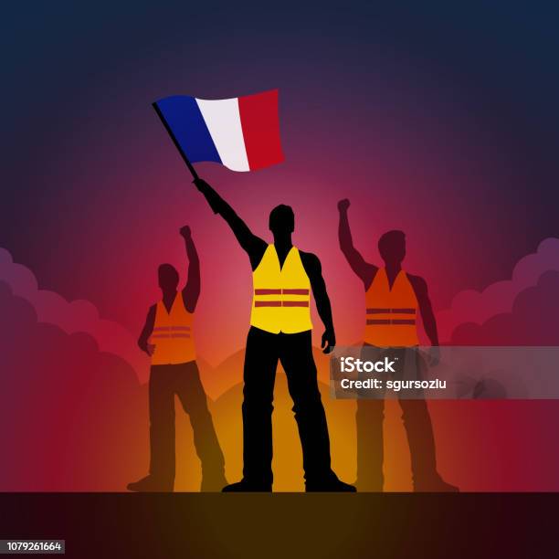 Vector Yellow Vest Protestors Illustration Stock Illustration - Download Image Now - France, Protestor, Yellow Vests Movement