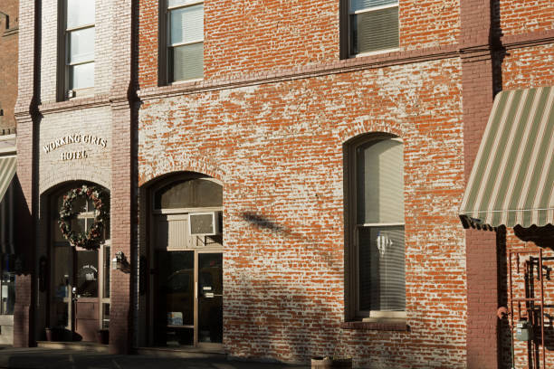 Exterior details of old brick building in historical district of Snohomish, Washington state
