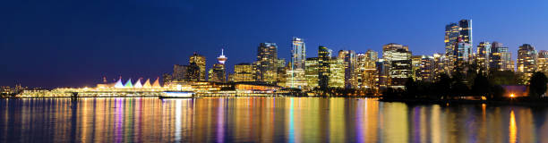 istock Panoramic sunset view of the Vancouver skyline 1079291612