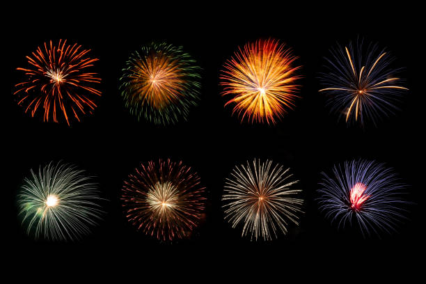 Set of beautiful sparkling vivid fireworks