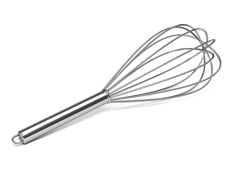 Stainless steel whisk 3D rendering illustration isolated on white background