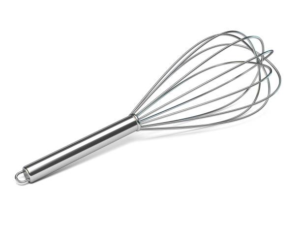 Stainless steel whisk 3D Stainless steel whisk 3D rendering illustration isolated on white background wire whisk stock pictures, royalty-free photos & images