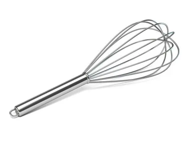 Stainless steel whisk 3D rendering illustration isolated on white background