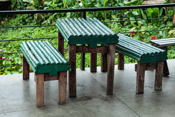 Old table and Chair made from bamboo. in the aisles