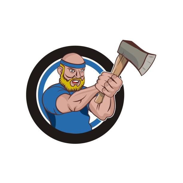 Axe throwing logo vector A man master cartoon character axe throwing axe throwing logo stock illustrations