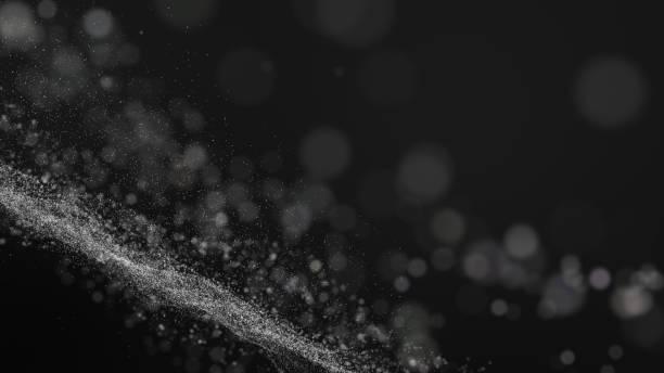 istock Black digital abstract background with wave white particles, glow sparkles and space with depth of field. Particles form lines, surface and grid. 1079398182