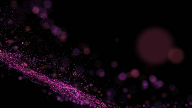 istock black digital abstract background with wave orange, pink, purple particles, glow sparkles and space with depth of field. Particles form lines, surface and grid. 1079398184