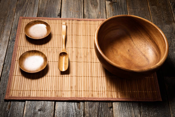 istock Empty wooden bowl on natural background 1079401246