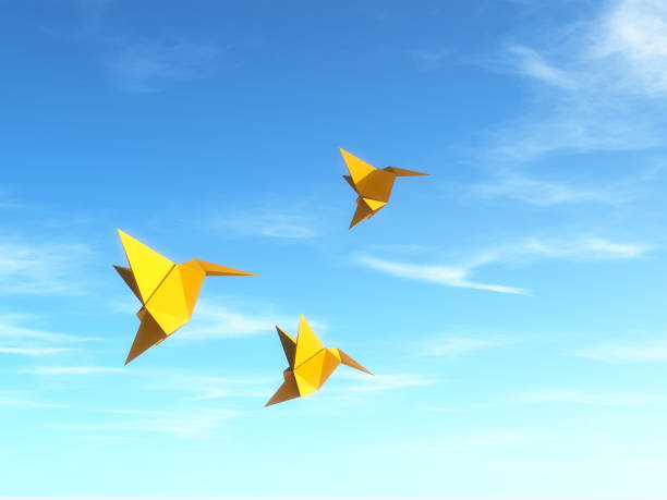 istock Conceptual image with origami fly birds. This is a 3d render illustration 1079412308