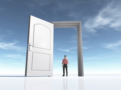 Young man and a open door. This is a 3d render illustration