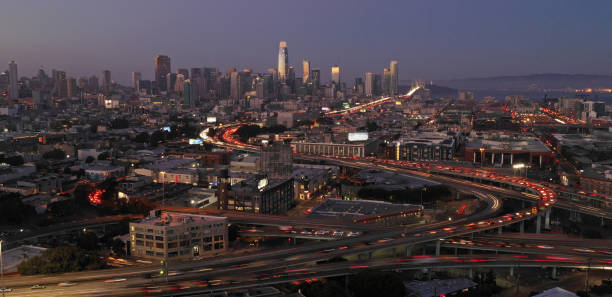 istock Dusk Twilight Bay Bridge Highway Traffic Downtown San Francisco California 1079415628