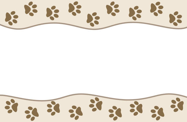 Animal paw prints frame wave pattern Animal paw prints on beige wave pattern background with empty space for your text. dog borders stock illustrations