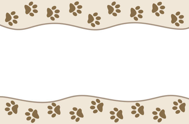 Animal paw prints frame wave pattern Animal paw prints on beige wave pattern background with empty space for your text. kitten wallpaper stock illustrations
