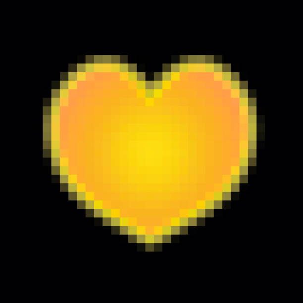 golden pixel neon herz auf schwarzem hintergrund. - light effect black background love black stock-grafiken, -clipart, -cartoons und -symbole