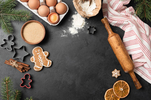 istock Baking cookies background. Gingerbread cookies flat lay 1079433404