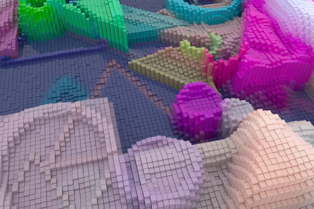 istock Colorful 3D rendering. Illustrations of shape composition, geometric structure, block for graphic design or wallpapers. 1079486246