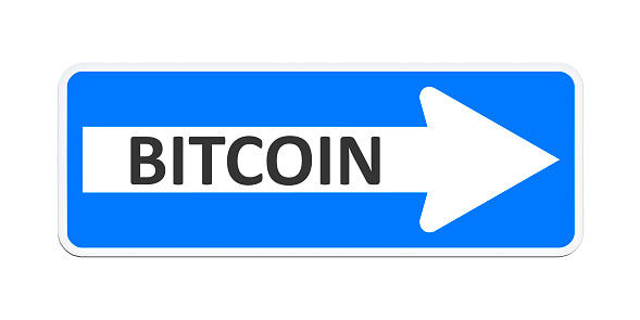 An image of a german one way sign with the word bitcoin