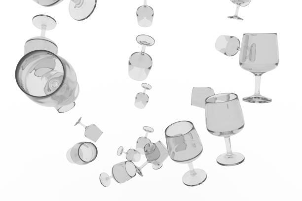 istock Floating transparent glasses. 3D rendering, black & white B&W. 1079493426