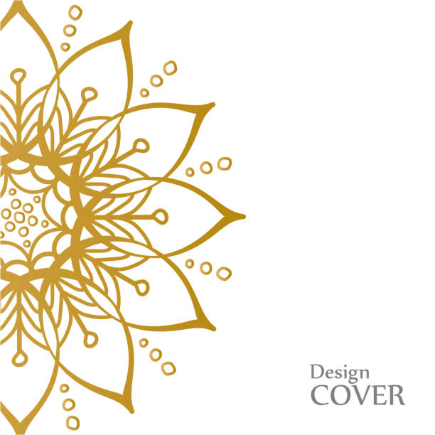 Clean white cover with gold beautiful flower. Golden vector mandala isolated Clean white cover with gold beautiful flower. Golden vector mandala isolated on white background. A symbol of life and growth. balance borders stock illustrations